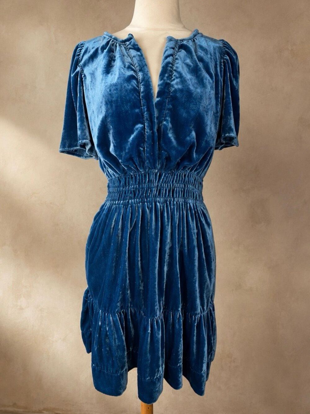 Anthropologie Sz M Somerset Mini Dress Velvet Edition Blue Velvet Mini Dress